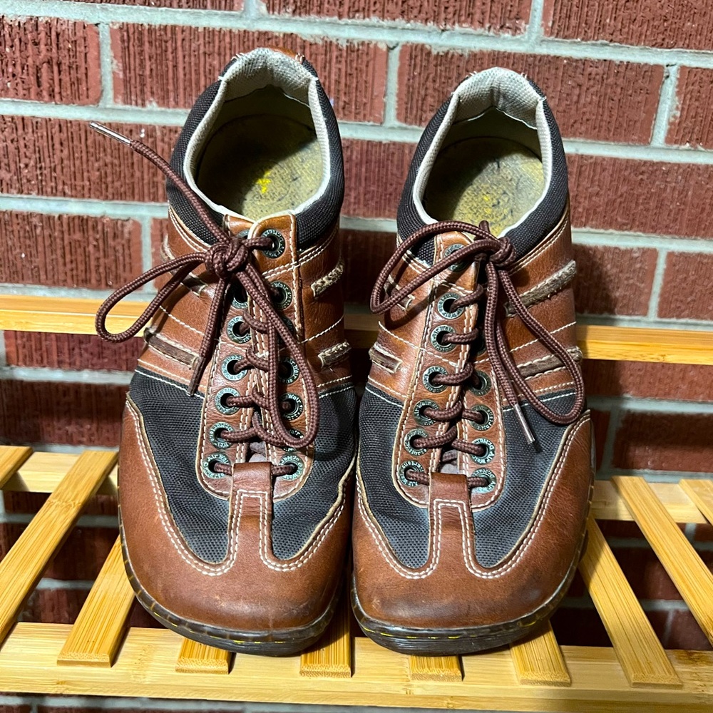 Dr. Martens Brown and Black Leather-Canvas Lace-Up Casual Shoes